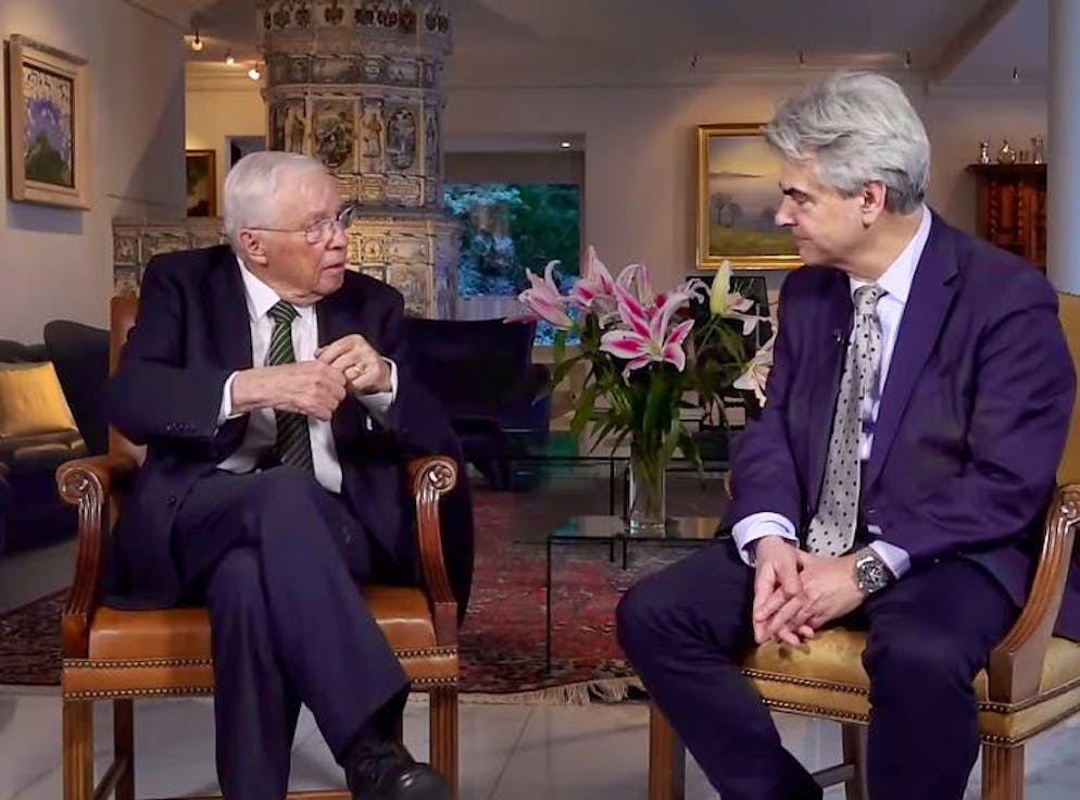 SVP veteran Christoph Blocher (l.) with Matthias Ackeret