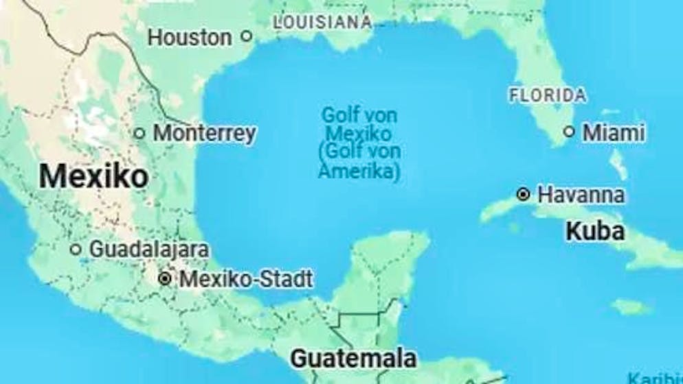 In countries outside the USA, the Gulf of Mexico is only referred to as the Gulf of America in brackets.
