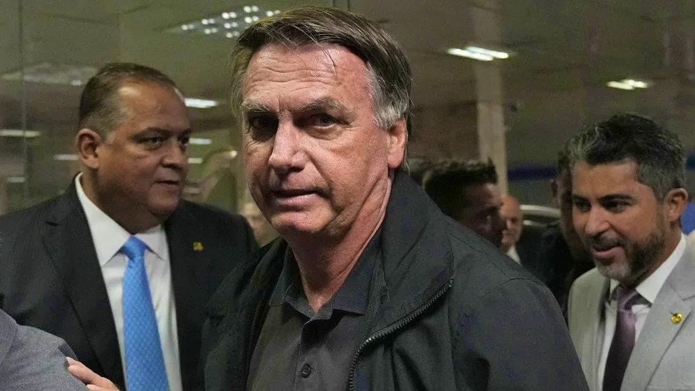 Jair Bolsonaro, former president of Brazil, arrives at Santos Dumont airport.
