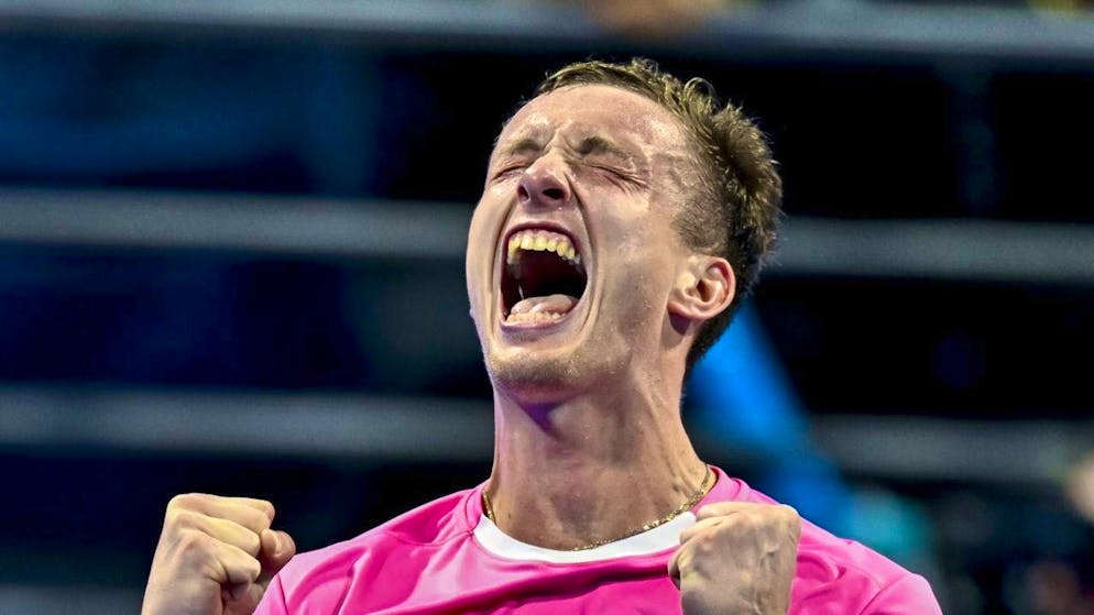 Victory against Alcaraz: Jiri Lehecka shouts for joy.