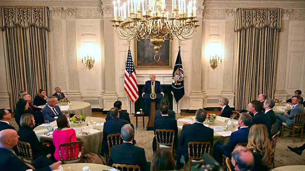 US President Donald Trump speaks at the governors' working session in the State Dining Room of the White House. Photo: Uncredited/POOL via AP/dpa
