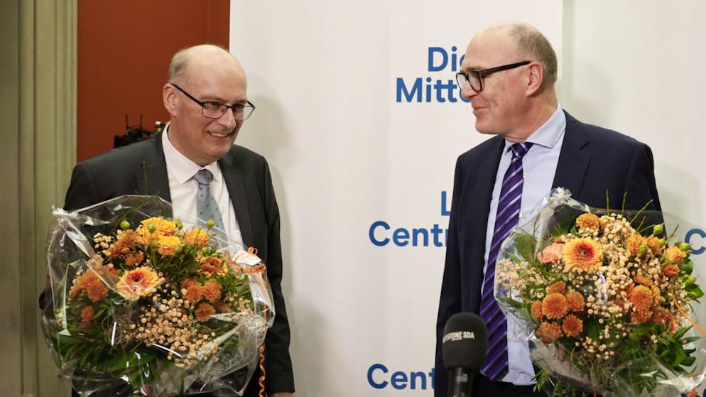 I due candidati del Centro per il Consiglio federale, Markus Ritter (a sin.) e Martin Pfister, saranno presenti oggi a Visp per l'assemblea dei delegati del loro partito.