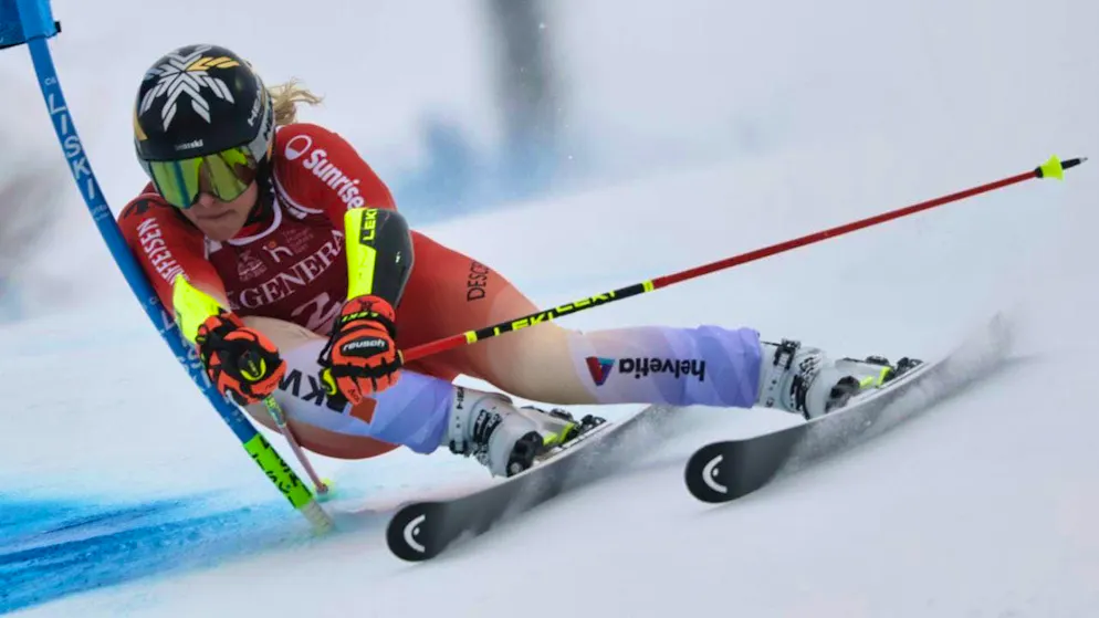 Lara Gut-Behrami on her way to second place in the first run of the giant slalom in Sestriere