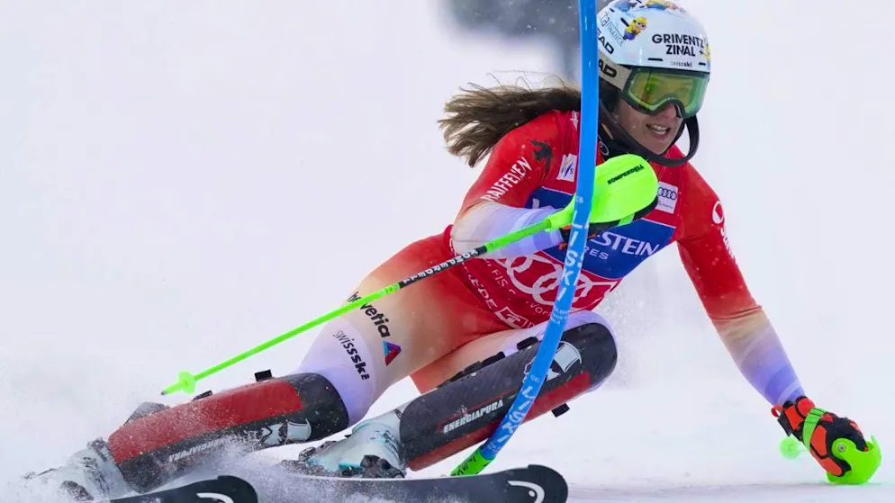 Camille Rast was on her way to a top placing before she was eliminated shortly before the finish in the slalom in Sestriere