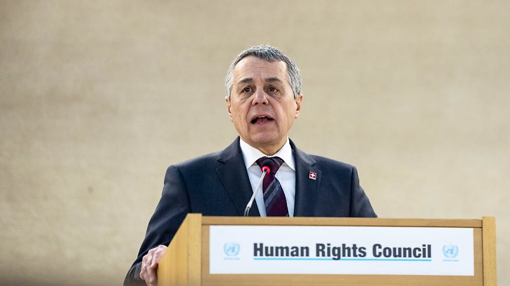 Il ministro degli esteri svizzero Ignazio Cassis durante il suo intervento a Ginevra