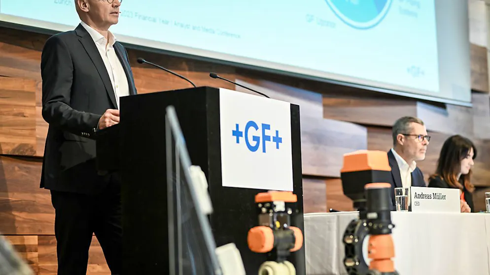 Georg Fischer (GF) unter Konzernchef Andreas Müller hat im Geschäftsjahr 2024 markant mehr Umsatz gemacht. Dafür ist vor allem die 2023 erfolgte Übernahme der finnischen Uponor verantwortlich. (Archivbild)