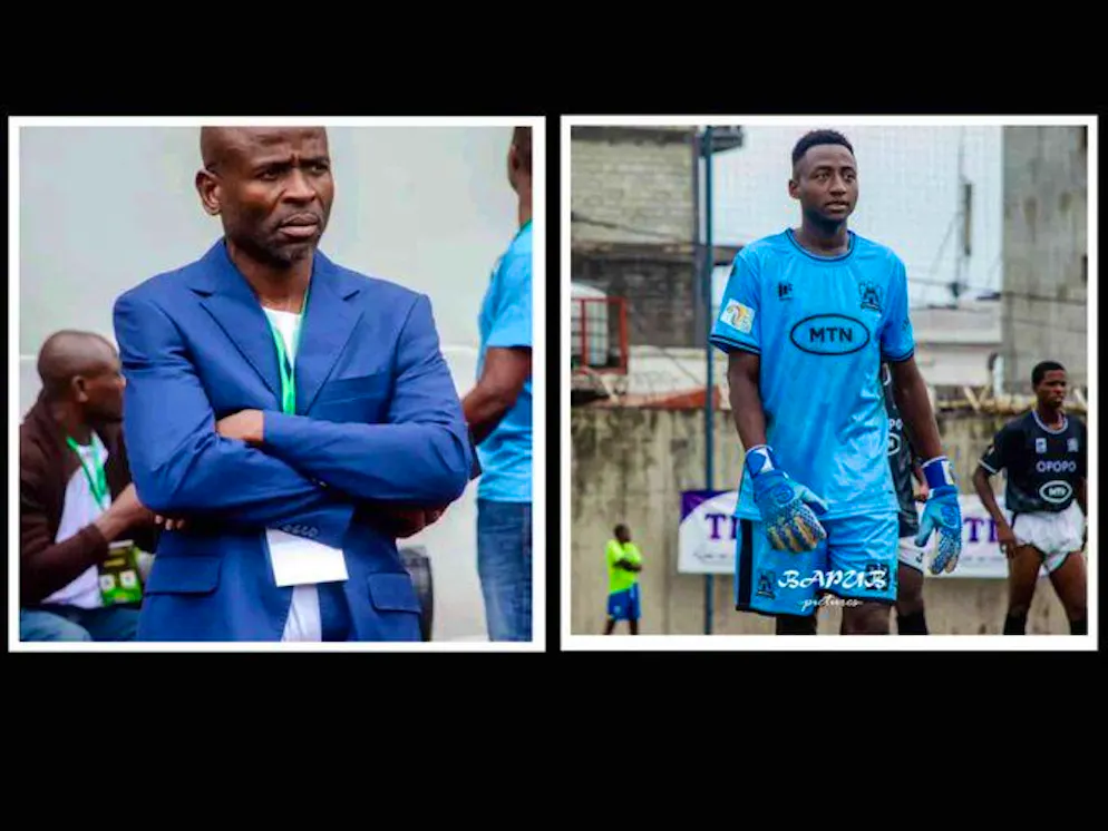A destra il presidente del Victoria United Valentin Kwain, a sinistra il 19enne portiere del club Eric Parfait Djomeni.