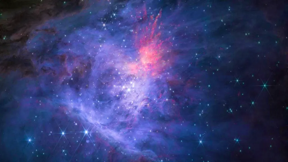 This image of the inner Orion Nebula and the Trapezium Cluster was taken by the James Webb Space Telescope. This star-forming region contains thousands of new stars and hundreds of objects with planetary mass.