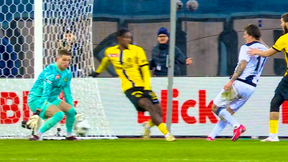 Zuber scores the opening goal from an acute angle.