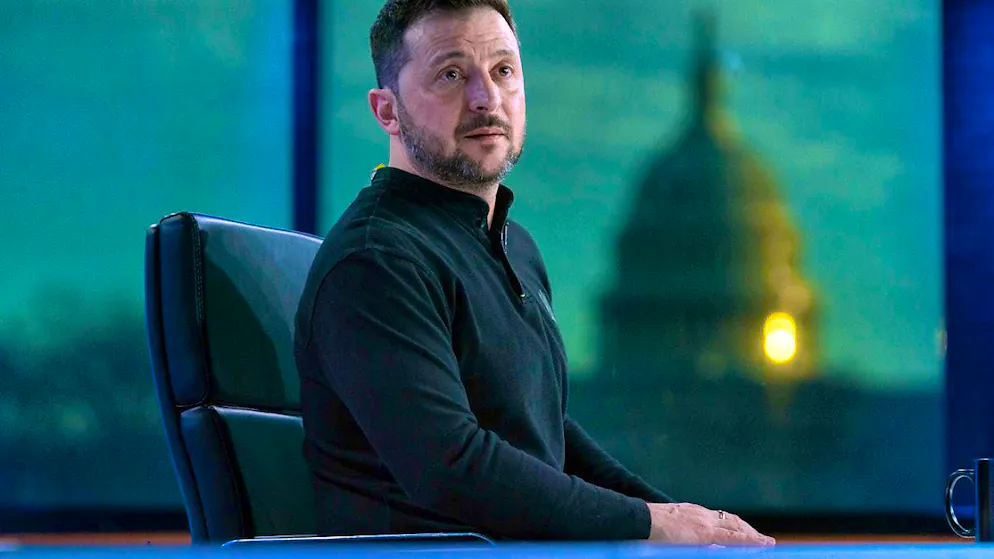 dpatopbilder - Volodymyr Zelenskyi, President of Ukraine, pauses during an interview with FOX News in Washington. Photo: Jose Luis Magana/AP/dpa