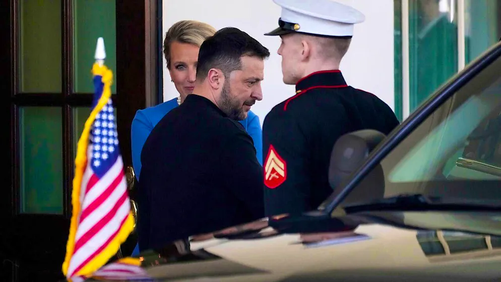 dpatopbilder - Ukrainian President Volodymyr Zelensky leaves the White House. Photo: Ben Curtis/AP/dpa