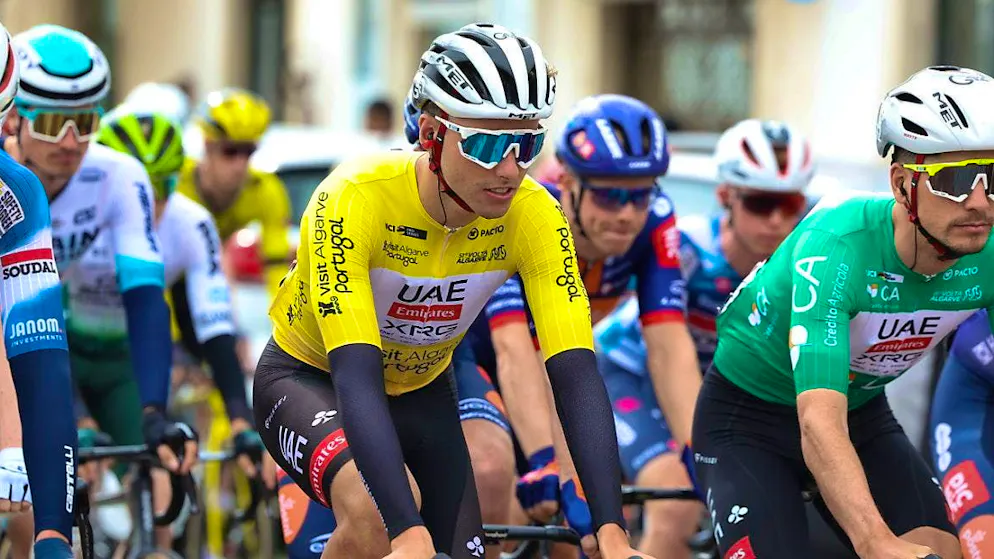 Jan Christen last week in the yellow leader's jersey of the Tour of the Algarve.