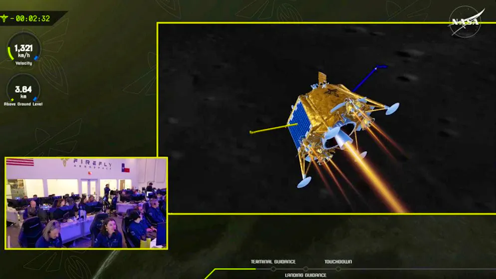 The private lunar lander "Blue Ghost" with a special delivery for NASA lands on the moon. Photo: Uncredited/NASA/Firefly Aerospace/AP/dpa - ATTENTION: For editorial use only in connection with current reporting and only with full attribution to the above credit