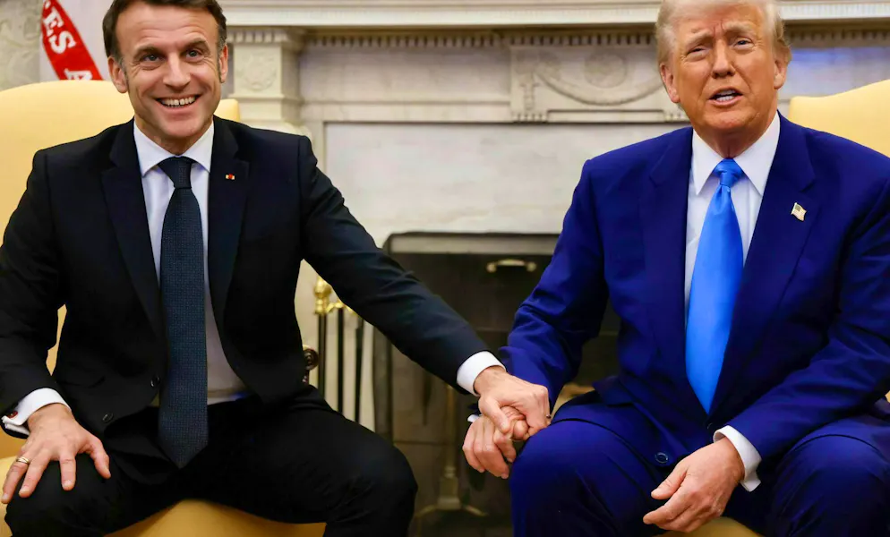 US President Donald Trump (right) meets with French President Emmanuel Macron at the White House.