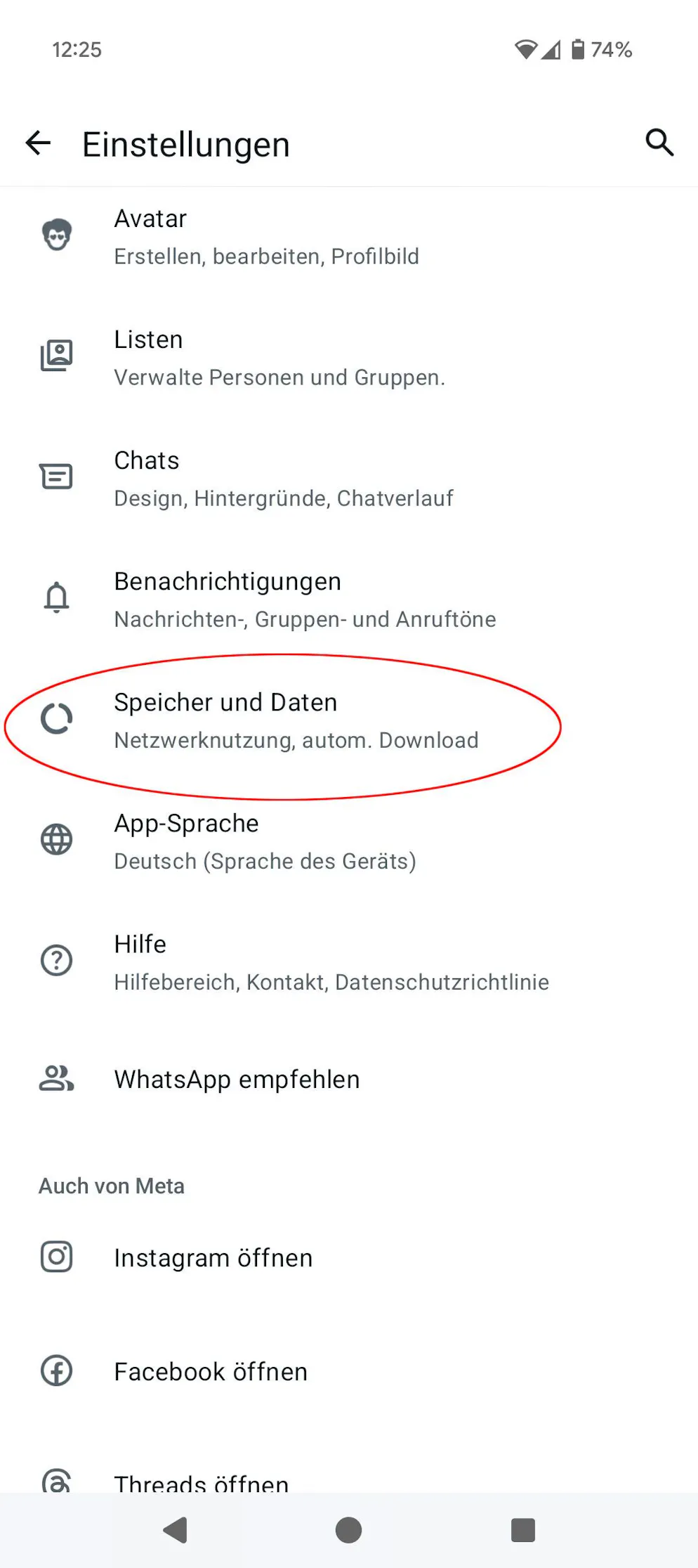 Unter Speicher und Daten verstecken sich die Statistiken unter Netzwerknutzung.