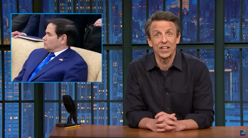 Meyers über Rubio: «Er sieht aus wie ein Fünfjähriger bei einer Hochzeit: ‹Marco, du durftest die Torte nicht anfassen. Jetzt geh' auf die Couch und denk über das nach, was du getan hast!›»