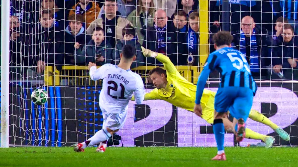 Aston Villa's Marco Asensio scores a penalty in Bruges to make the final score 3:1