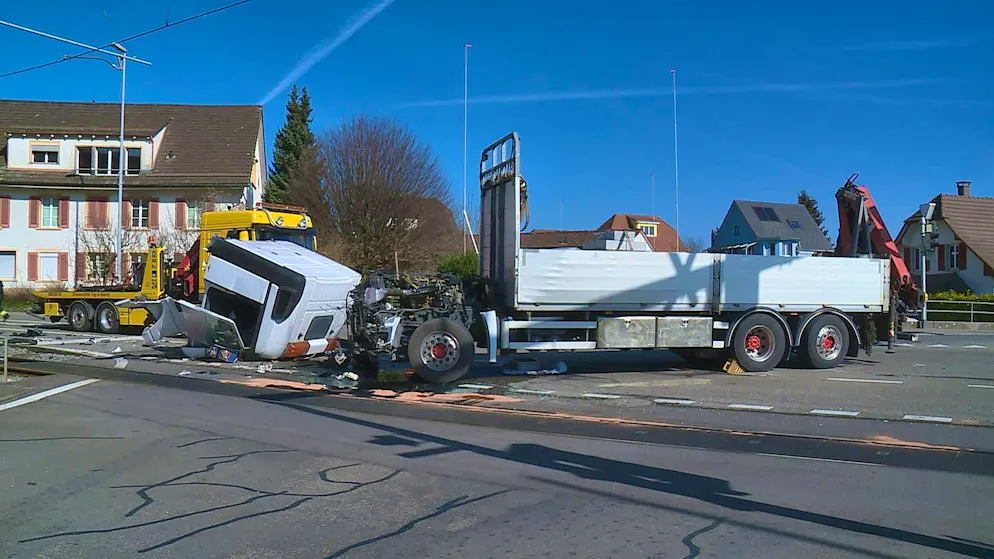 The driver's cab has been completely destroyed. 