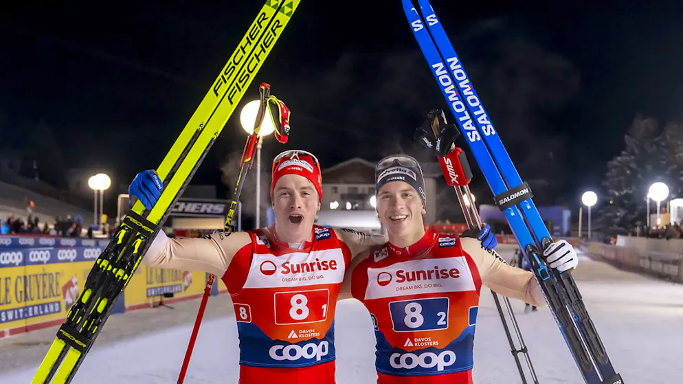 Ein Duo, das zusammen Grosses erreichen wil.l: Valerio Grond (re.) und Janik Riebli nach ihrem 2. Platz beim Weltcup in Davos