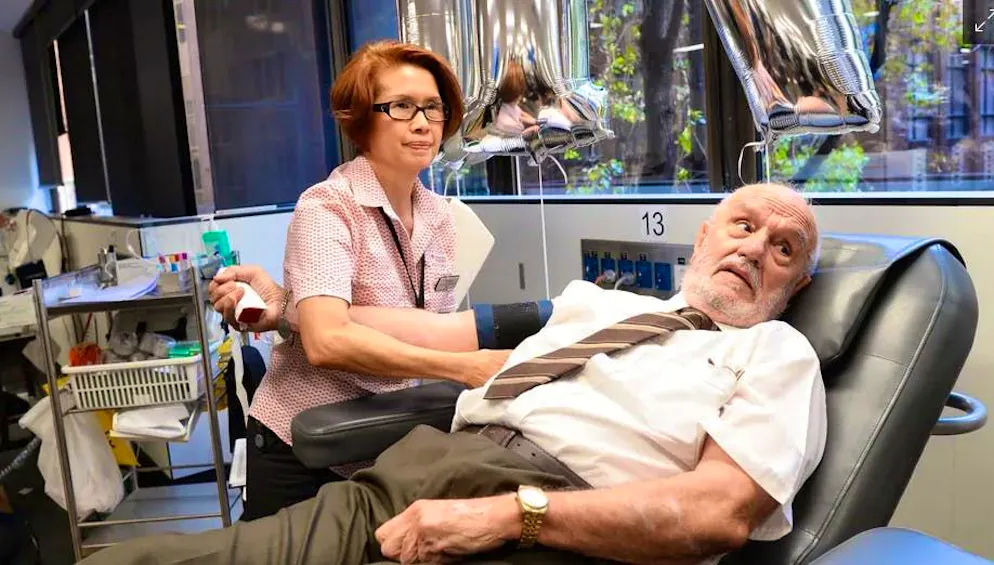 Australian James Harrison at his last blood donation in 2018.