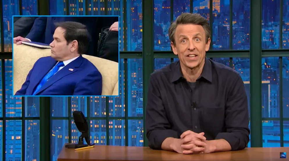 Meyers on Rubio: "He looks like a five-year-old at a wedding: 'Marco, you weren't allowed to touch the cake. Now go to the couch and think about what you've done!"