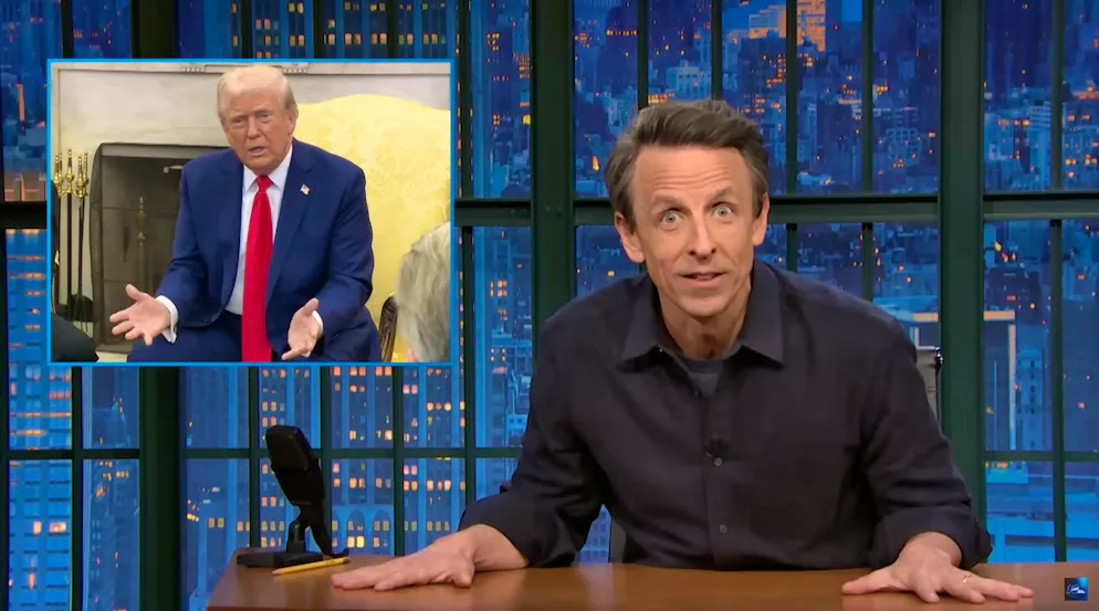 Meyers can't follow his president: "What came out of Hunter Biden's bathroom? The Russia investigation? The laptop? The raw earth? Seriously, what are you talking about?" Why "raw earth"? Because Trump has repeatedly referred to "raw earth" instead of "rare earths".