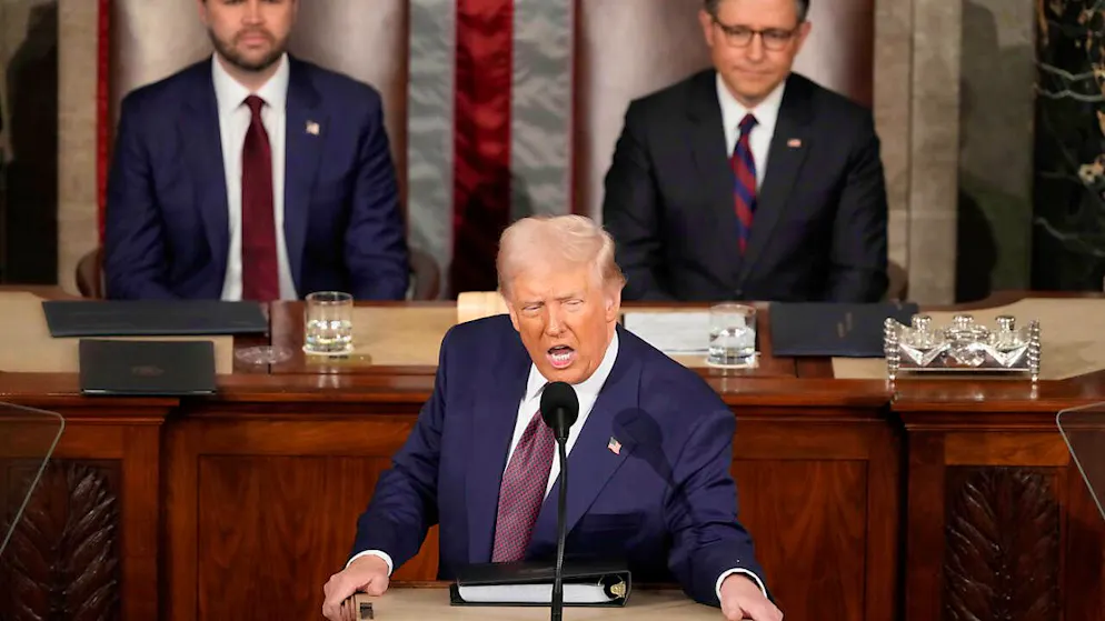 US-Präsident Donald Trump spricht vor einer gemeinsamen Sitzung des Kongresses im Kapitol. Foto: Ben Curtis/AP/dpa