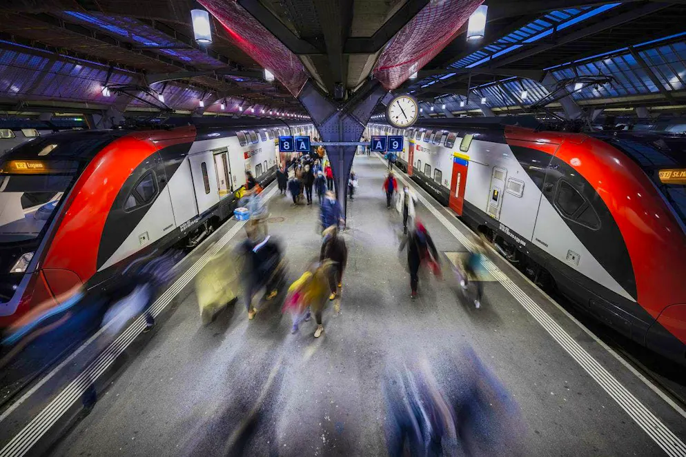 Passengers on a platform at Zurich main station.