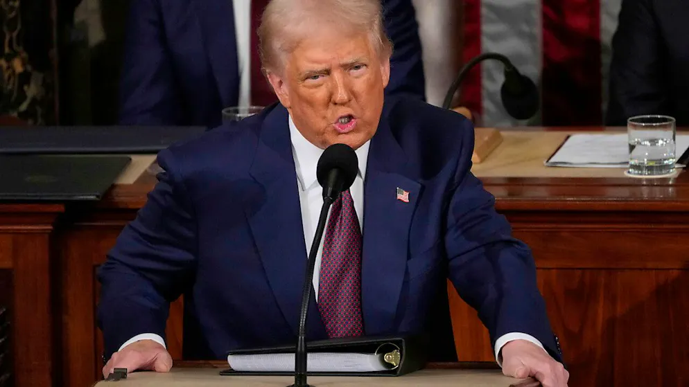 dpatopbilder - US-Präsident Donald Trump spricht vor einer gemeinsamen Sitzung des Kongresses im Kapitol. Foto: Julia Demaree Nikhinson/AP/dpa