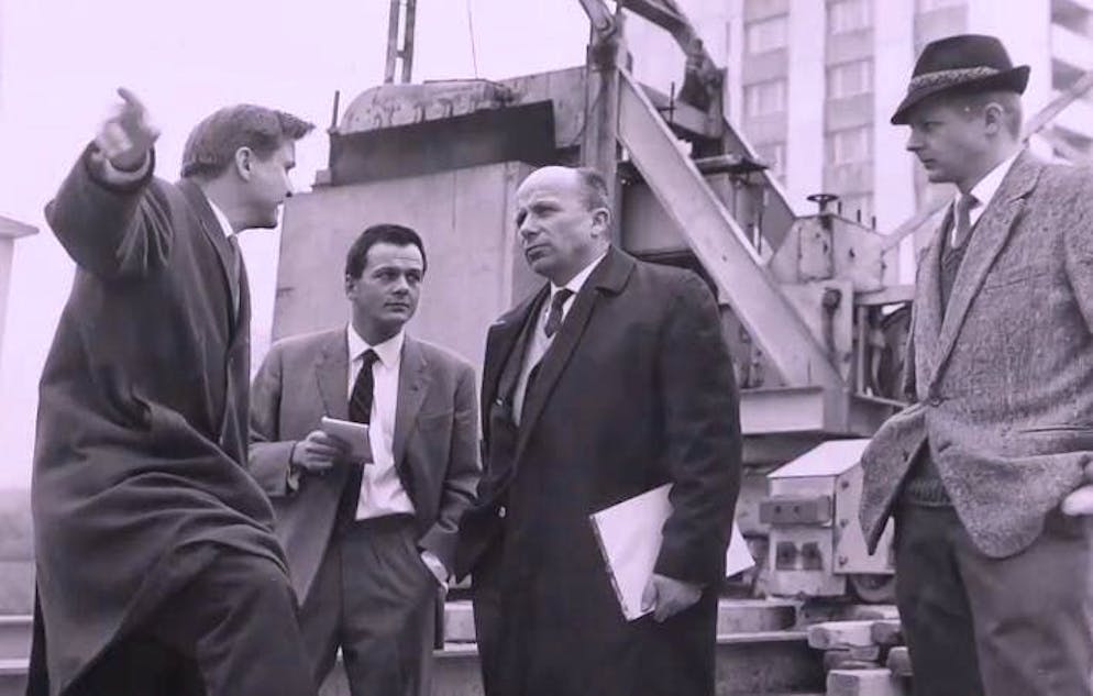 According to filmmaker Thomas Haemmerli, Bruno Stefanini's (far left in the picture) greatest achievement was "that he built so much cheap housing thanks to efficient, lean construction methods".