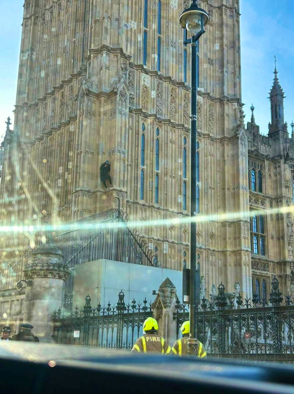 The road under the bell tower is closed because of the action.