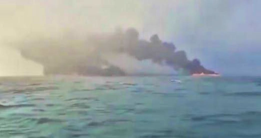 Fire on two ships in the North Sea. British coastguard forces are trying to bring the situation under control.