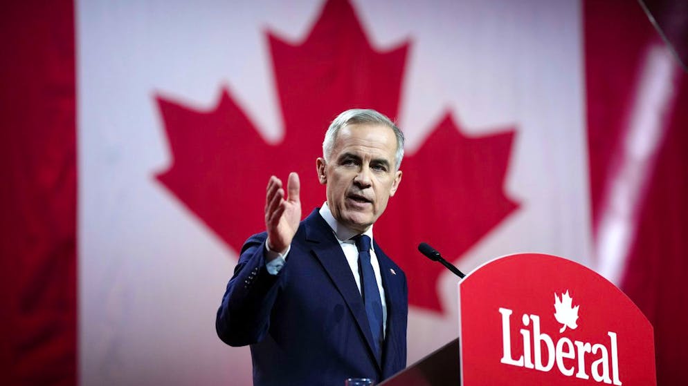 Sagt Trump den Kampf an: Der neue Vorsitzende der Liberalen Partei Kanadas, Mark Carney, am Sonntag nach seiner Wahl zu Justin Trudeaus Nachfolger.
