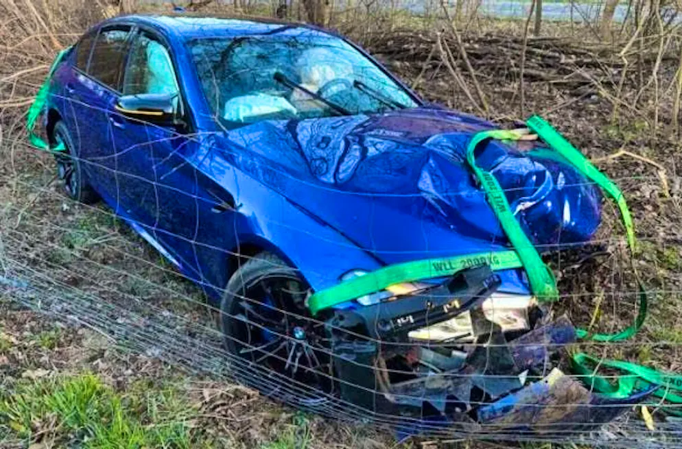 A BMW M5 crashes on the A1.