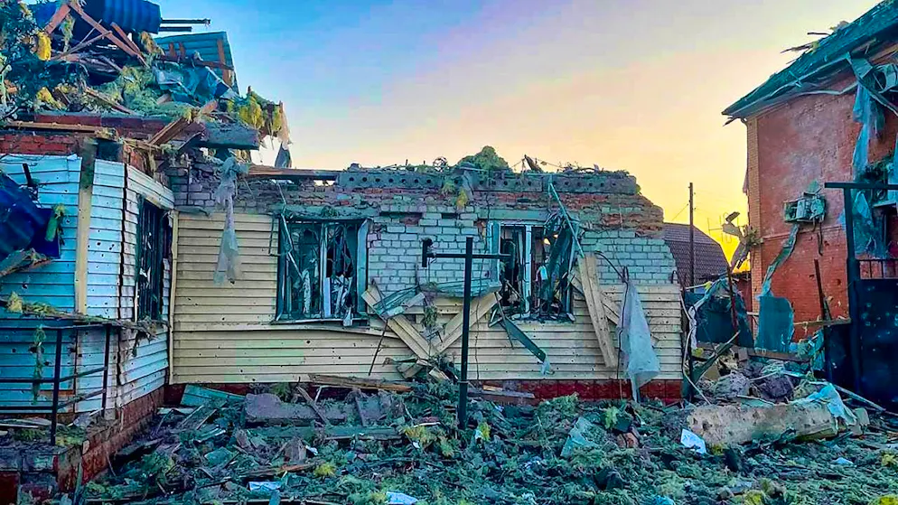 HANDOUT - This photo released by the acting governor of Kursk region, Alexei Smirnov, via his telegram channel shows a damaged house after shelling. Photo: Uncredited/Acting Governor of Kursk region Alexei Smirnov telegram channel/AP/dpa