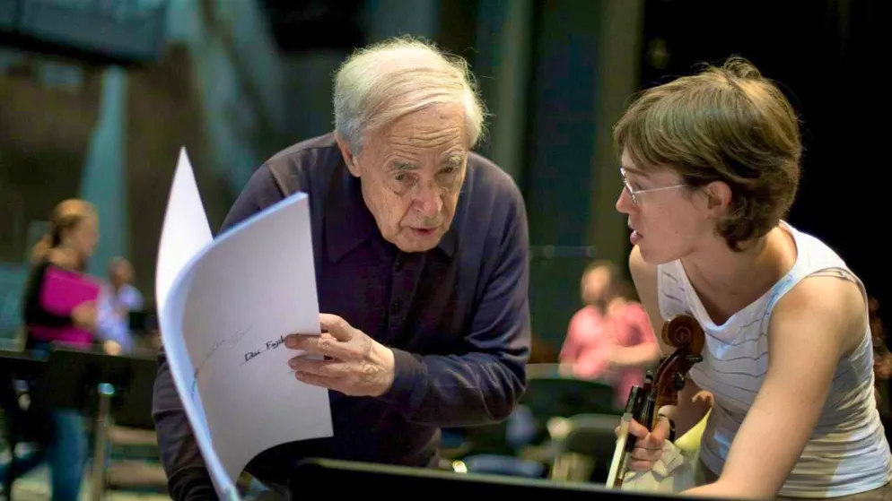 Pierre Boulez, who celebrates his 100th birthday this year, in 2005 at the Lucerne Festival Academy, which he co-founded. (archive recording)