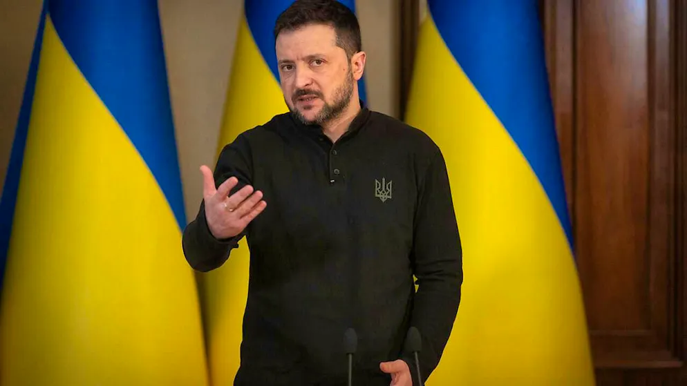 Volodymyr Zelensky, President of Ukraine, speaks during a briefing. Photo: Efrem Lukatsky/AP/dpa