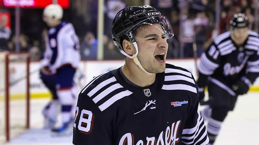 Timo Meier is happy about the 4-2 win (and the game-winner) against the Columbus Blue Jackets