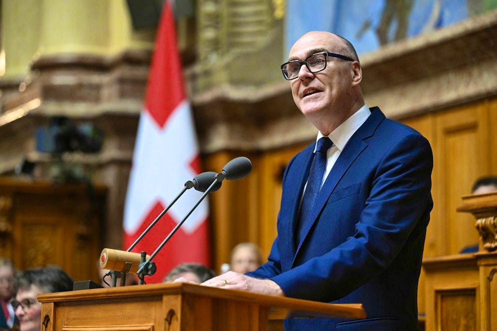 Newly elected Federal Councillor Martin Pfister declares his acceptance of the election following his election to the Federal Council.