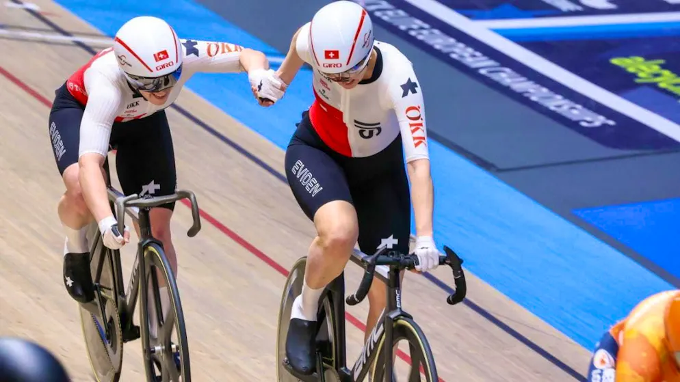 Michelle Andres and Aline Seitz - here at the European Championships in Zolder in February - were involved in the national records of the women's track fours at the Nations Cup event in Konya
