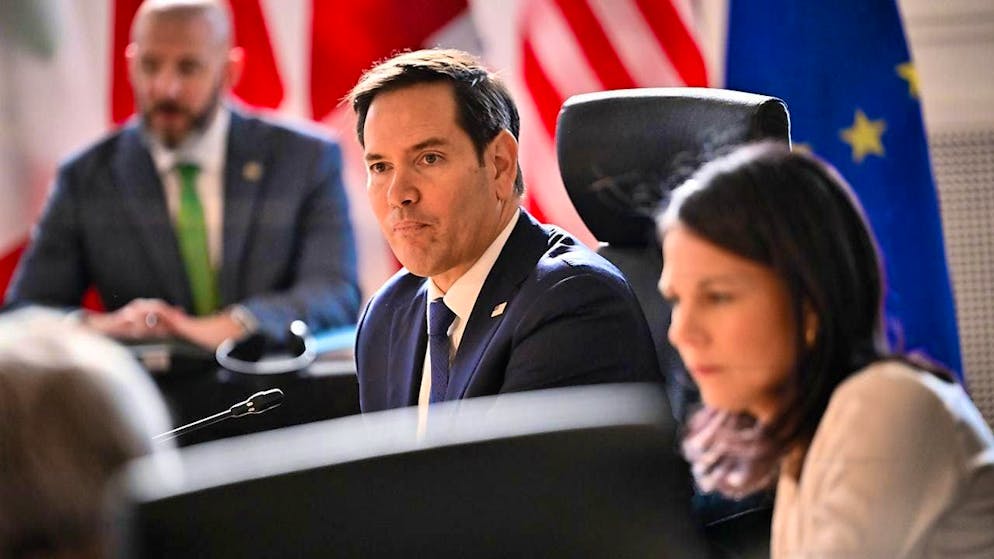 Marco Rubio, US Secretary of State, takes part in the opening session of the G7 Foreign Ministers' Meeting. Photo: Sebastian Christoph Gollnow/dpa
