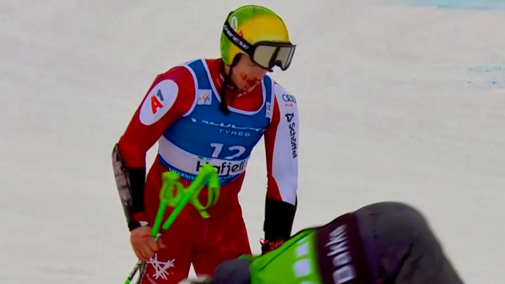 Raphael Haaser marked by his fall.