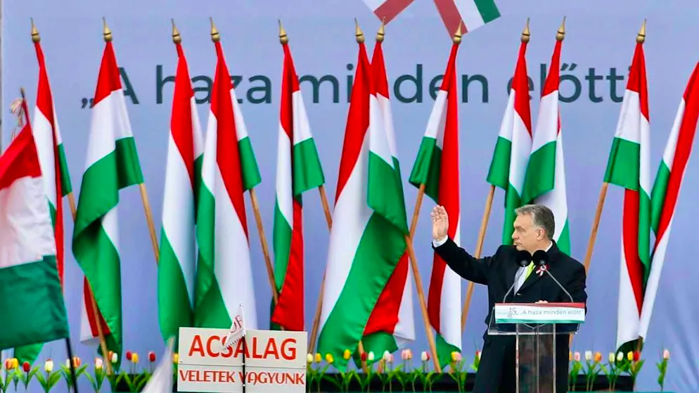 dpatopbilder - ARCHIVE - Viktor Orban, Prime Minister of Hungary, delivers a speech in front of the parliament building on the 170th anniversary of the Hungarian Revolution. On March 15, 1848, the revolution began in the Kingdom of Hungary against the rule of the Austrian Habsburgs. Photo: Darko Vojinovic/AP/dpa