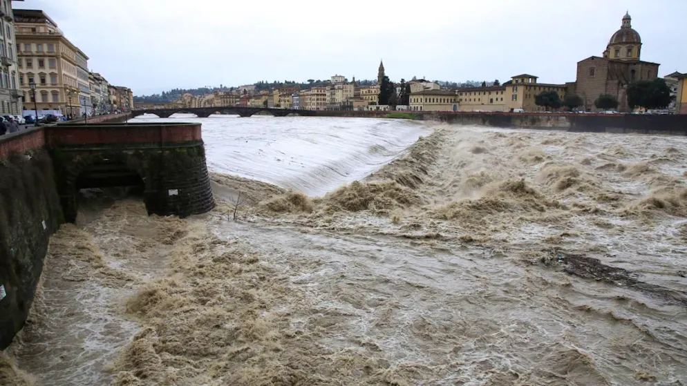 Floods in Tuscany. Floodgates prevent tidal wave in Florence