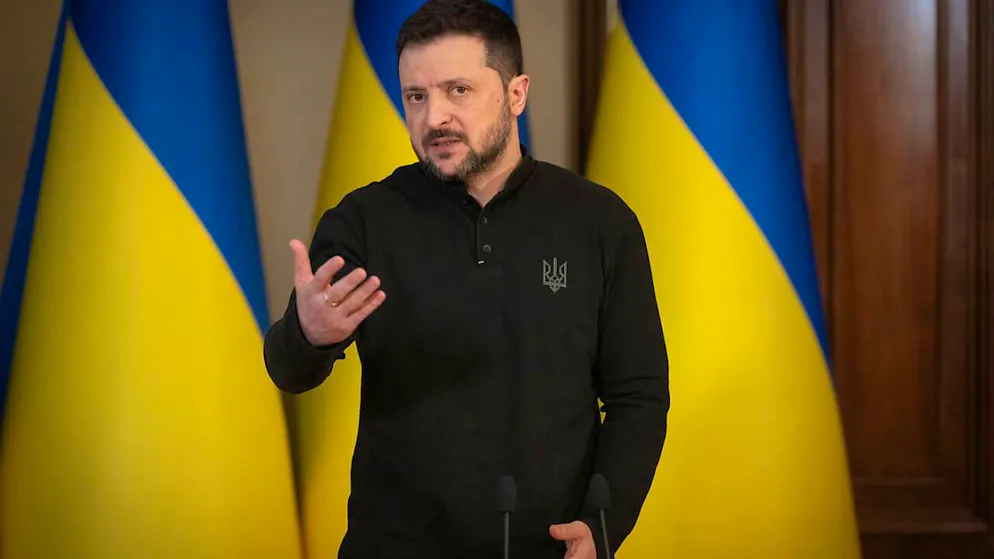 Wolodymyr Selenskyj, Präsident der Ukraine,  spricht während eines Briefings. Foto: Efrem Lukatsky/AP/dpa/Archivbild