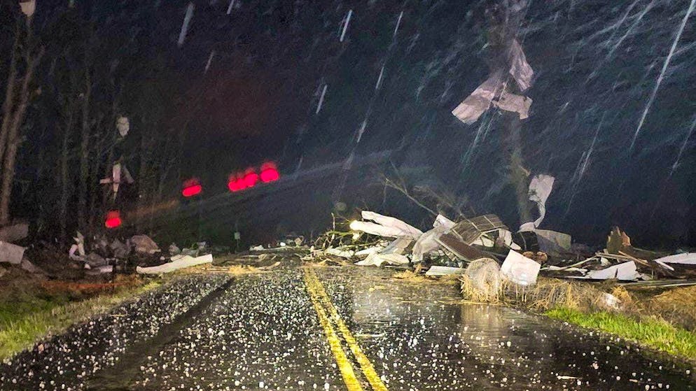 Storm damage after multiple tornadoes in Seymour, Missouri, on March 14, 2025.