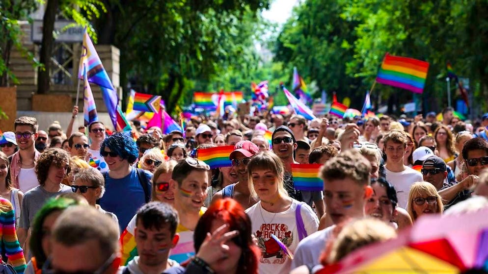 ARCHIVE - Many people march through the city at the 29th Pride Parade in Budapest. Photo: Robert Hegedus/MTI/dpa