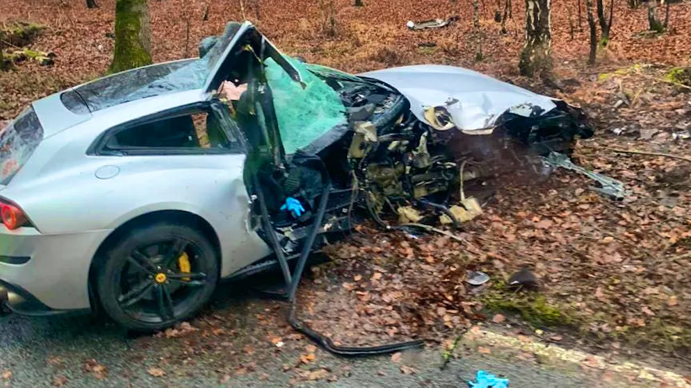 Michail Antonio's Ferrari after the terrible crash.