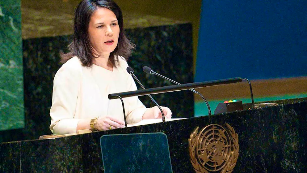 ARCHIVE - Annalena Baerbock (Alliance 90/The Greens), Foreign Minister of Germany, addresses the United Nations General Assembly on the second anniversary of the Russian invasion of Ukraine, at United Nations (UN) headquarters. Baerbock is to be given a top position at the United Nations in New York after leaving the German government. Photo: Mary Altaffer/AP/dpa