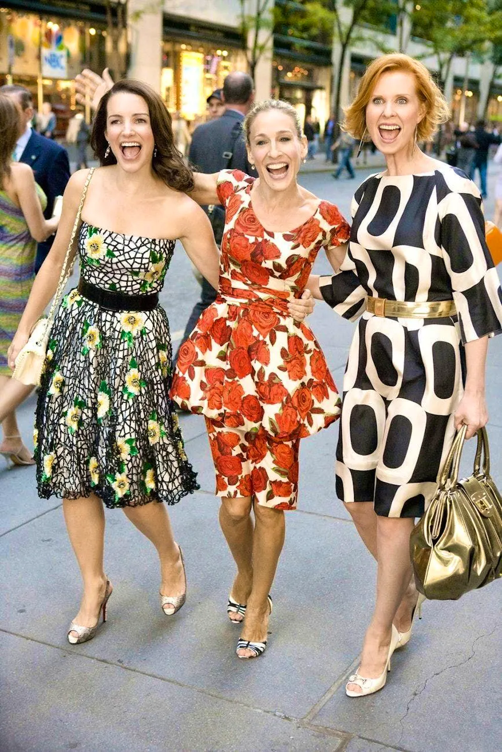 Sarah Jessica Parker - a look at her unforgettable looks. Charlotte York-Goldenblatt, Carrie Bradshaw and Miranda Hobbes in a scene from 2008's Sex and the City: The Movie. Carrie wears an outfit that could be worn in 2025, as peplum dresses are back in fashion.
